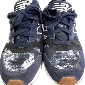 New Balance 530 Blue White Paint Splatter Suede Running Sneakers Women 10